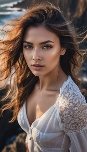 海边性感白色蕾丝裙美女写真图片